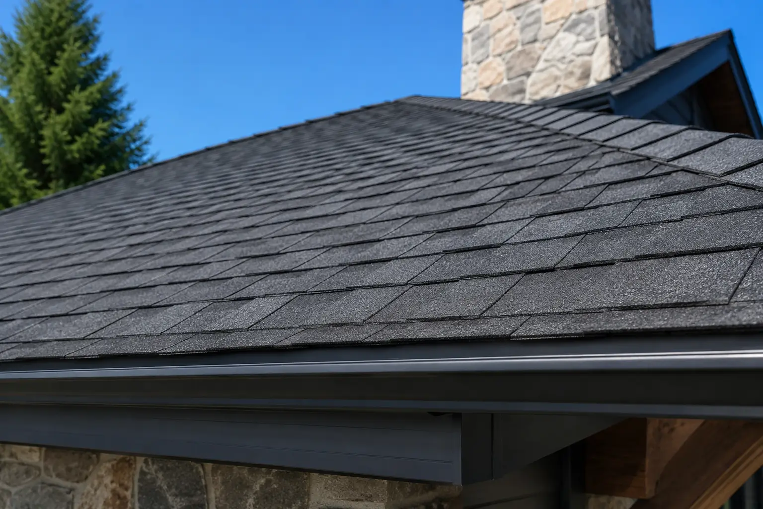 Crisp freshly installed architectural roof shingles